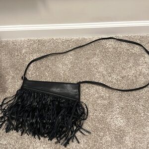 Black Express Fringe Crossbody Bag